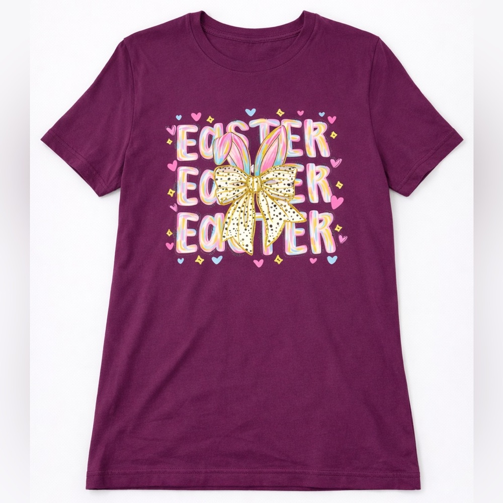 Glitzy Girlz Easter Easter Easter Bunny Bow Graphic Tee Purple Size M Spring